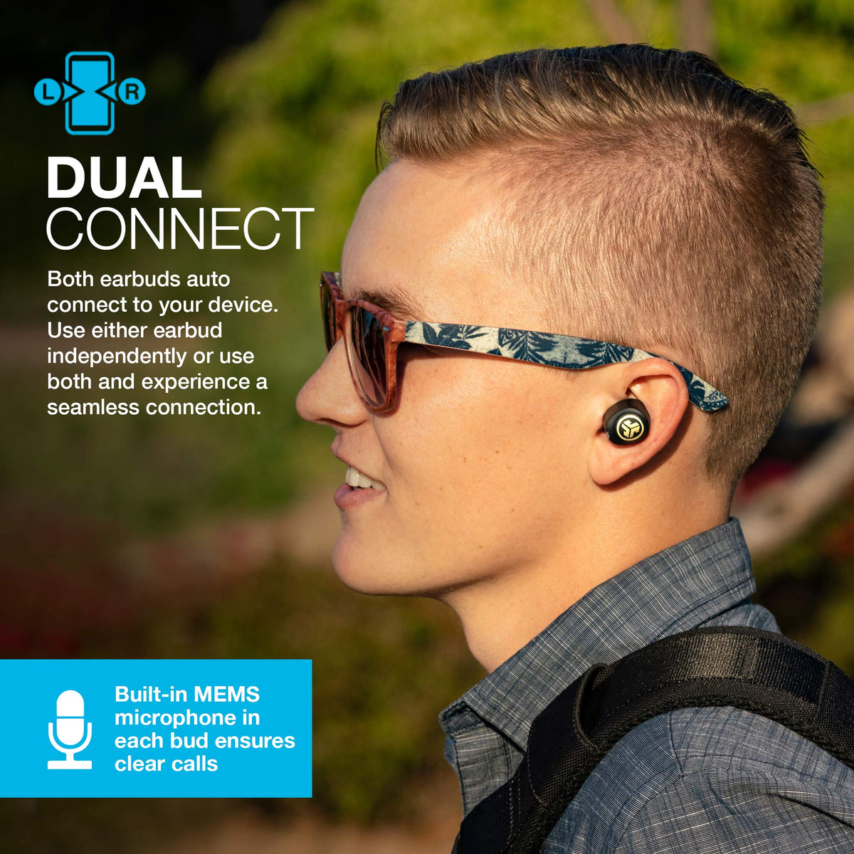 JLab JBuds Air Icon microphone for stereo calls in both ears