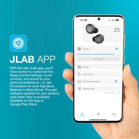 JLab JBuds Air Pro Be Aware Audio passes ambient sound for safety.