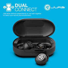 JLab JBuds Air Pro IP55 protection resists sweat and dust during workouts.
