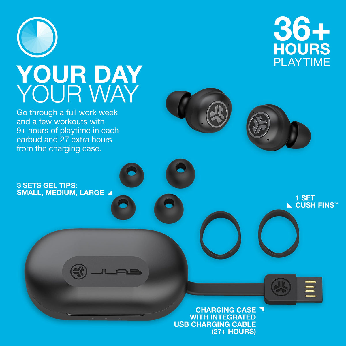 JLab JBuds Air Pro right earbud in use delivers immersive stereo sound.