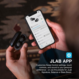 JLab JBuds ANC 3 close-up shows MEMS mics for clearer calls.