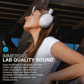 JLab close-up of cloud foam earcup for long-wear comfort benefit