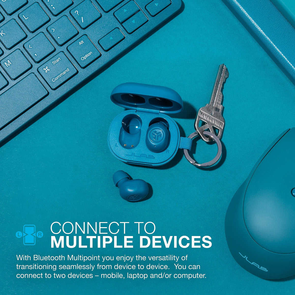 JLab JBuds Mini close-up of earbud texture highlighting lightweight 3.14 g comfort
