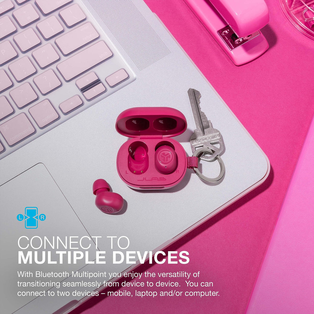 JLab JBuds Mini close-up of single earbud, fine details for comfort and fit