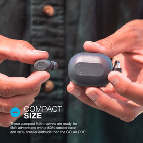 JLab JBuds Mini open charging case showing case capacity and quick top-ups