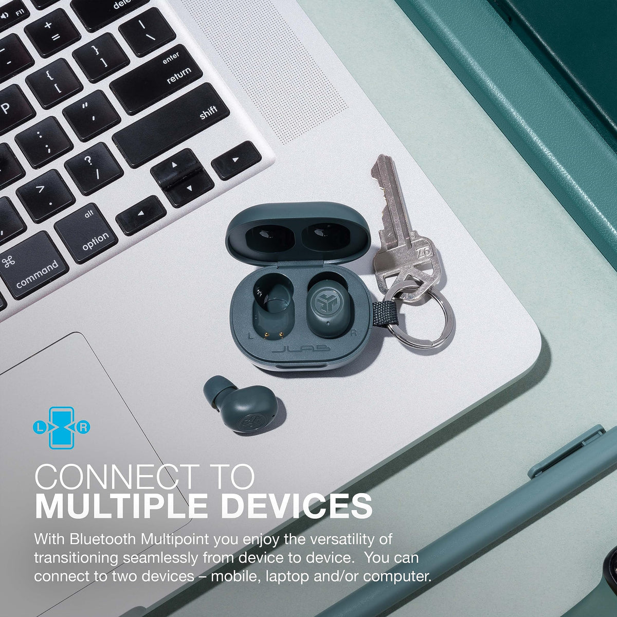 JLab JBuds Mini side profile highlighting small form factor and sleek finish