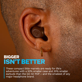 JLab JBuds Mini Tones earbud close-up highlighting tiny lightweight comfort