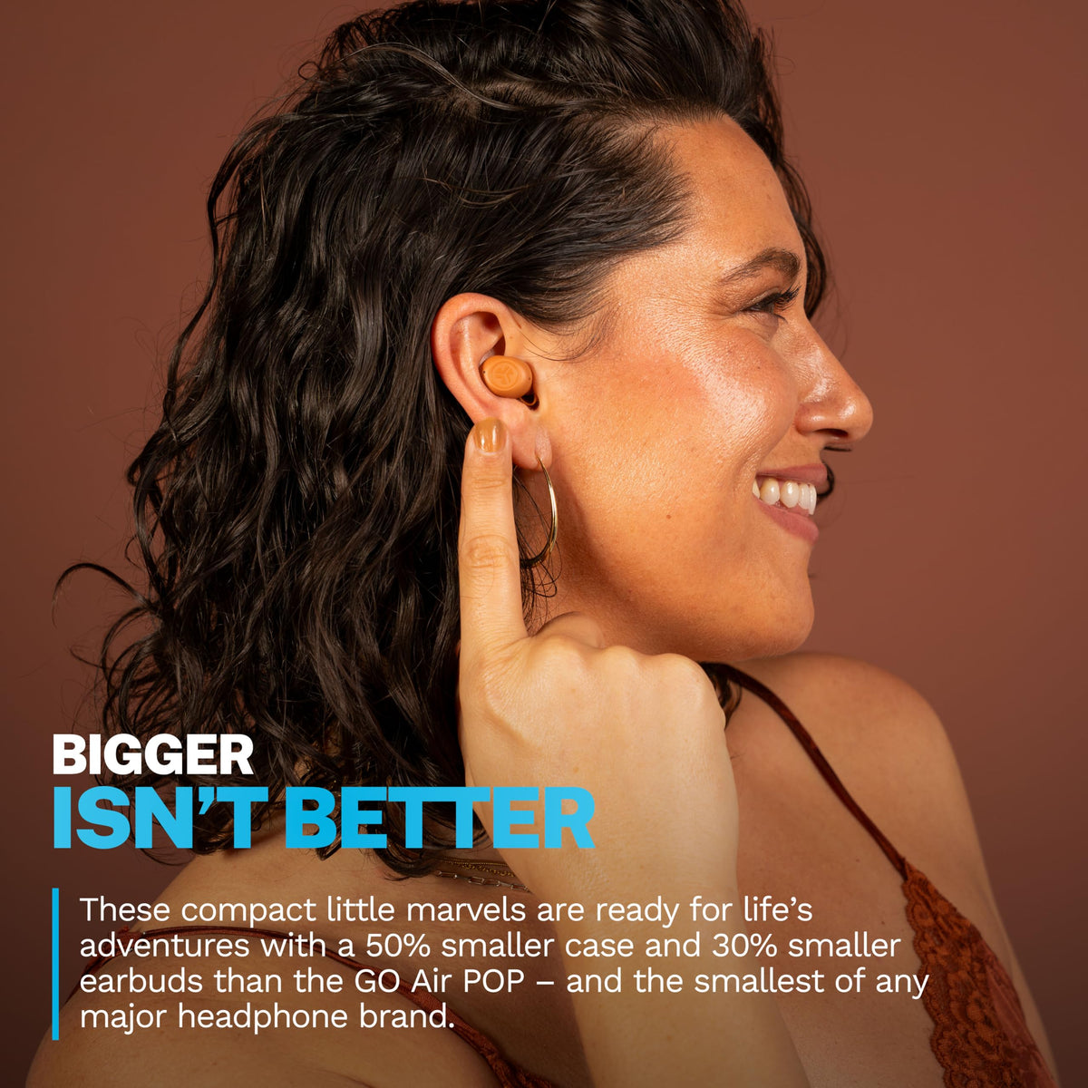 JLab small earbud close-up highlighting compact design and comfort