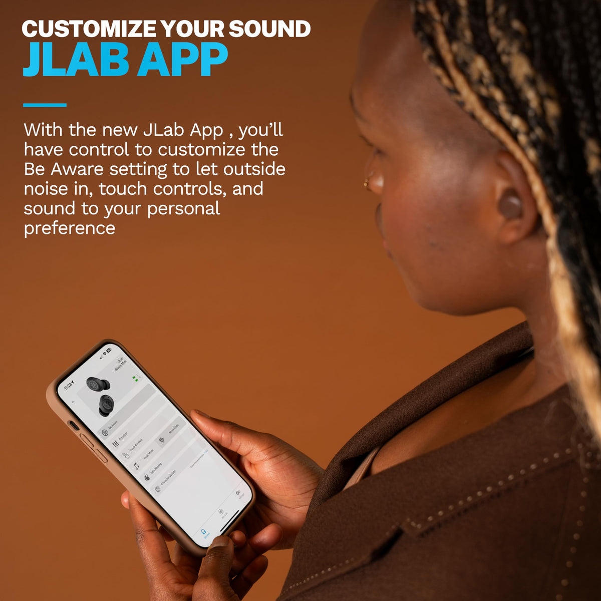 JLab JBuds Mini Tones beside AirPods illustrating much smaller size advantage