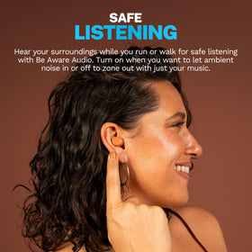 JLab earbuds paired with tablet showing multipoint connectivity benefit