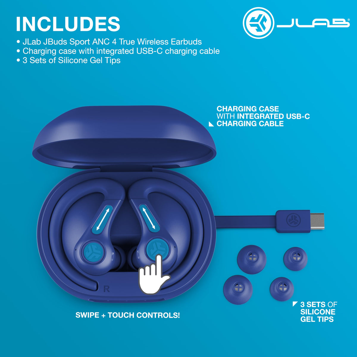JBuds Sport ANC 4 in cobalt blue during outdoor running with ambient awareness