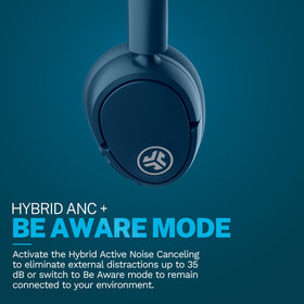 JLab Lux ANC navy earcup close-up highlighting Cloud Foam padding