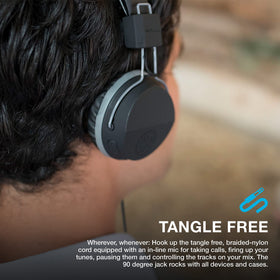 JLab Neon on-ear headphones with inline mic and controls for hands-free use.
