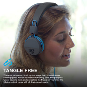 JLab Neon headphones braided nylon cord resists tangles on the go.