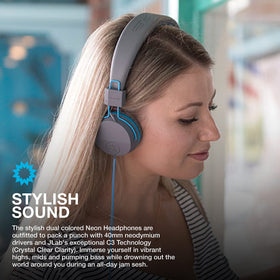 JLab Neon on-ear headphones inline controls for easy track changes and calls.