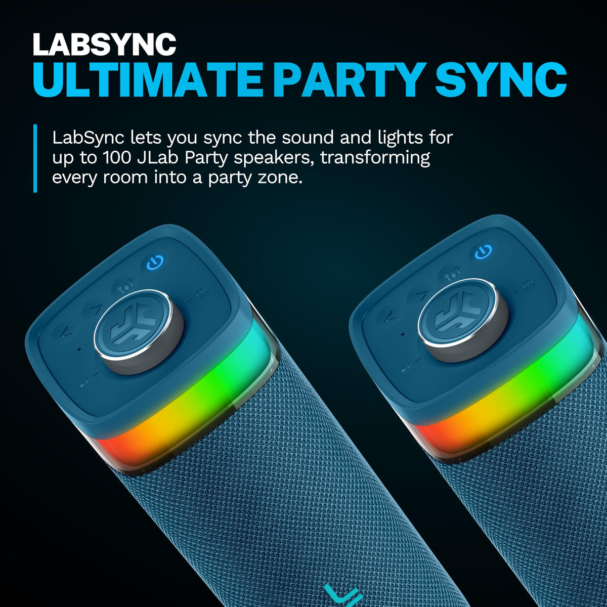 JLab Party 2-inch passive woofers reinforce bass and depth.