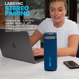 JLab Party IP56 rating protects against rain and dust outdoors.
