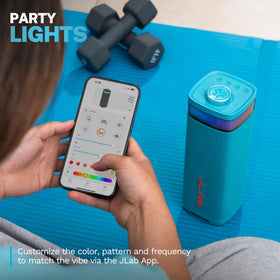 JLab JBuds Party speaker using LabSync to connect multiple units.