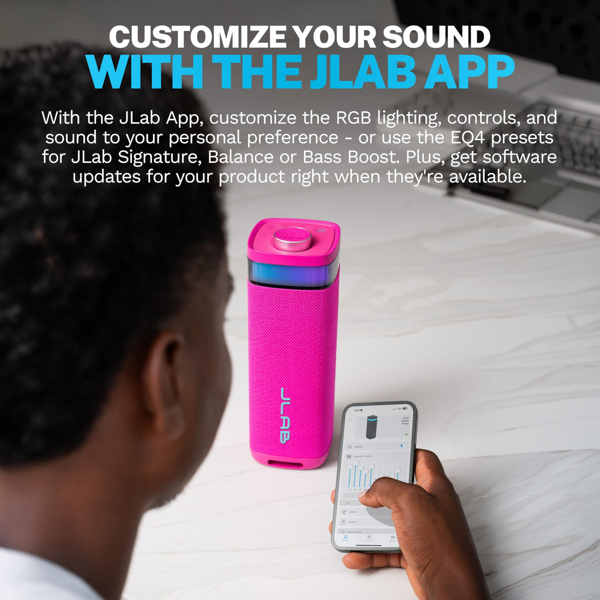 JLab JBuds Party pink app control and quick-access buttons for tweaks