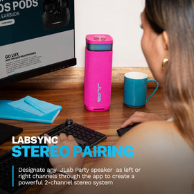 JLab JBuds Party pink IP56 waterproof design resisting splashes and rain