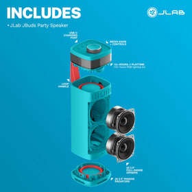 JLab JBuds Party in stereo pair mode for true two-channel audio.
