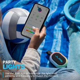 JLab Pop Party top control buttons and charging port visible, easy on-device control
