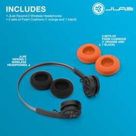 JLab Rewind 2 box with accessories showing included USB-C cable and pads