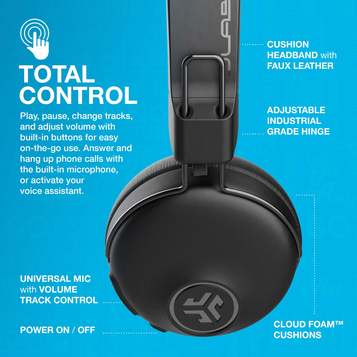 JLab Studio ANC on-ear headphones with a 3-mic system for clearer calls