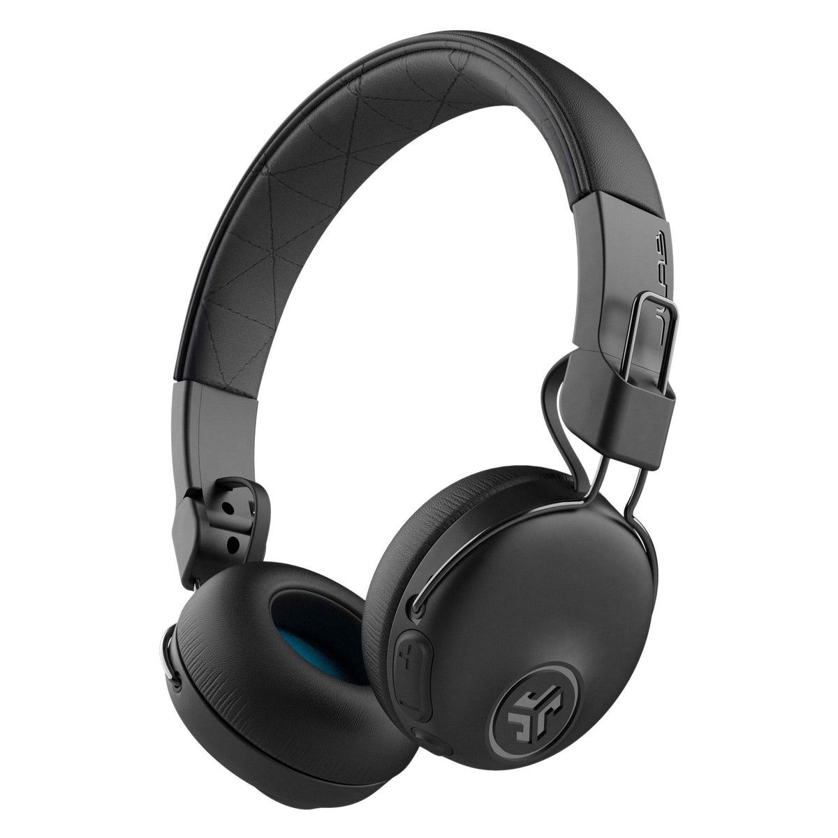 JLab Studio ANC on-ear headphones folded for compact travel and storage