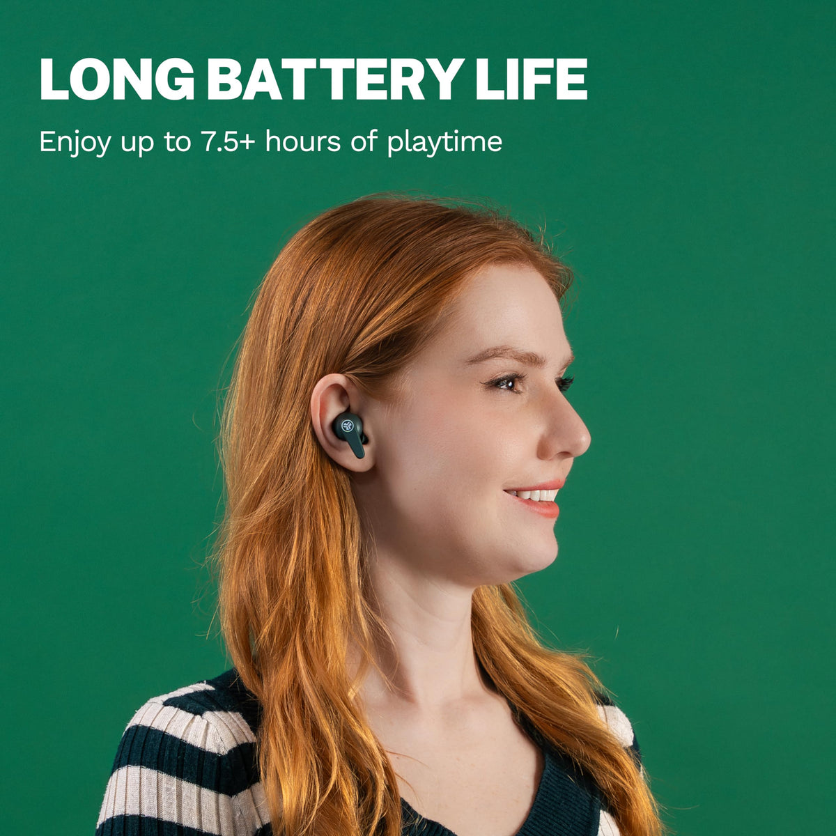 JLab Go Pods ANC earbud close-up highlighting stem design and precise touch controls