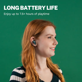 JLab Go Pods ANC earbud close-up highlighting stem design and precise touch controls