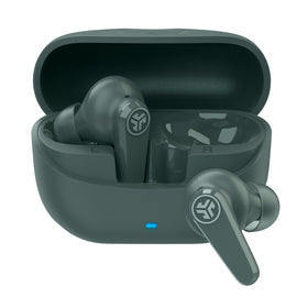 JLab Go Pods ANC front view showing sage finish and compact design for comfortable wear