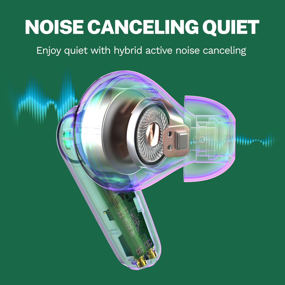Person wearing JLab Go Pods ANC on commute showing noise reduction and secure fit
