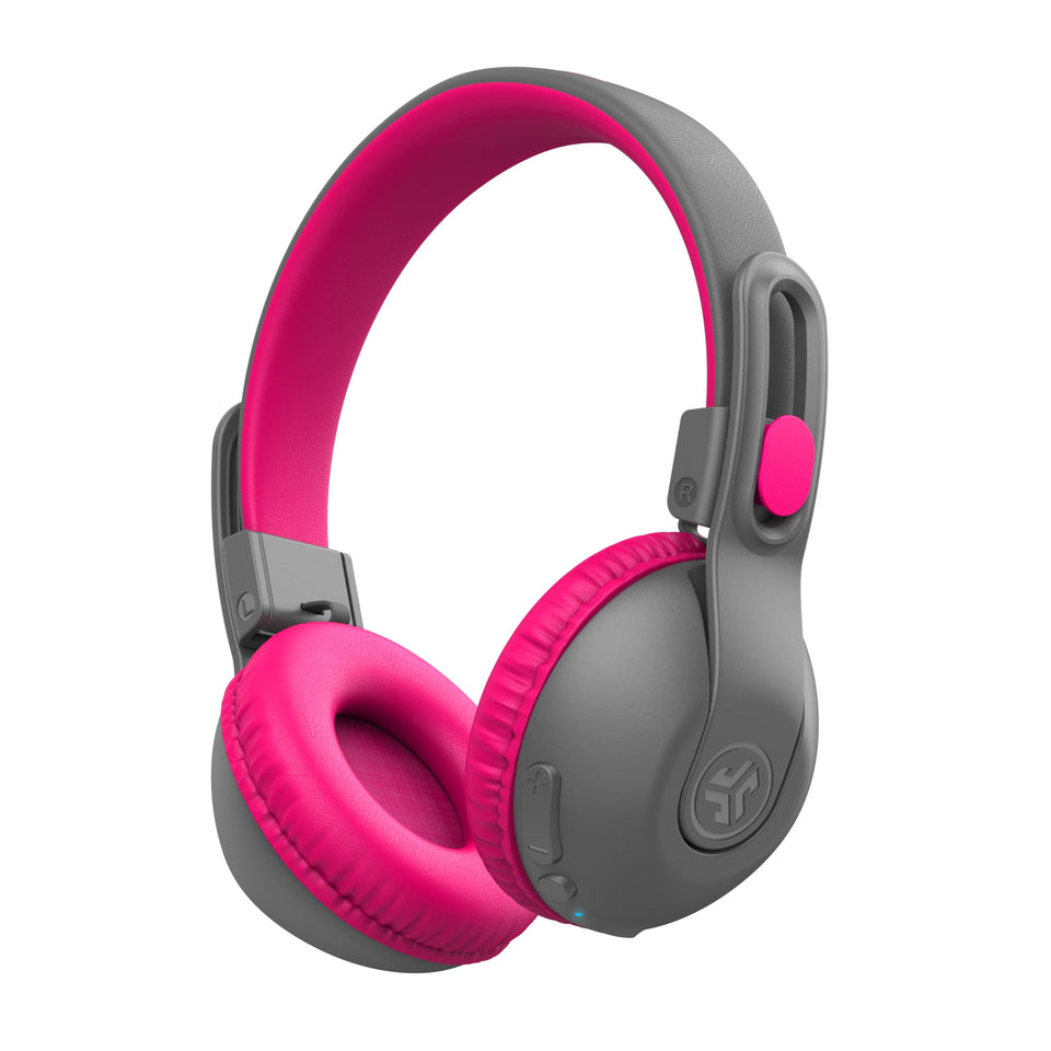 JLab JBuddies Studio 2 front view in grey-pink highlighting kid-friendly design