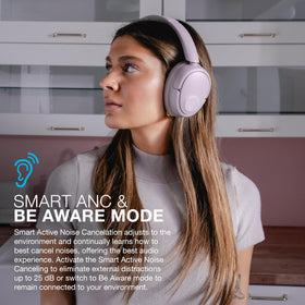 JBuds Lux ANC headphones control panel for easy mode and volume adjustments