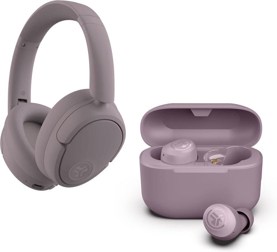 JLab JBuds Lux ANC over-ear headphones in mauve with hybrid noise cancelling for focused listening