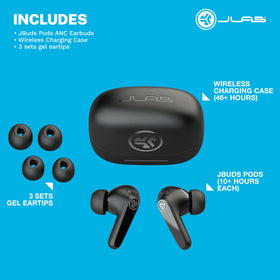 JLab JBuds Pods ANC worn during exercise showing IP55 sweat resistance