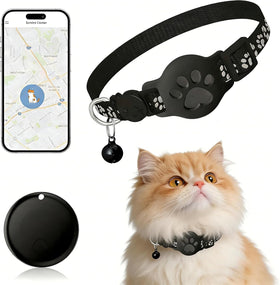 JNLIK Pet Tracker GPS collar on a cat, front view highlighting compact design for daily wear