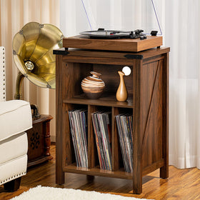 Joaxswe record player stand back panel cable hole keeps wiring tidy.