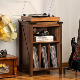 Joaxswe record player stand corner guards protect edges with rustic farmhouse style.