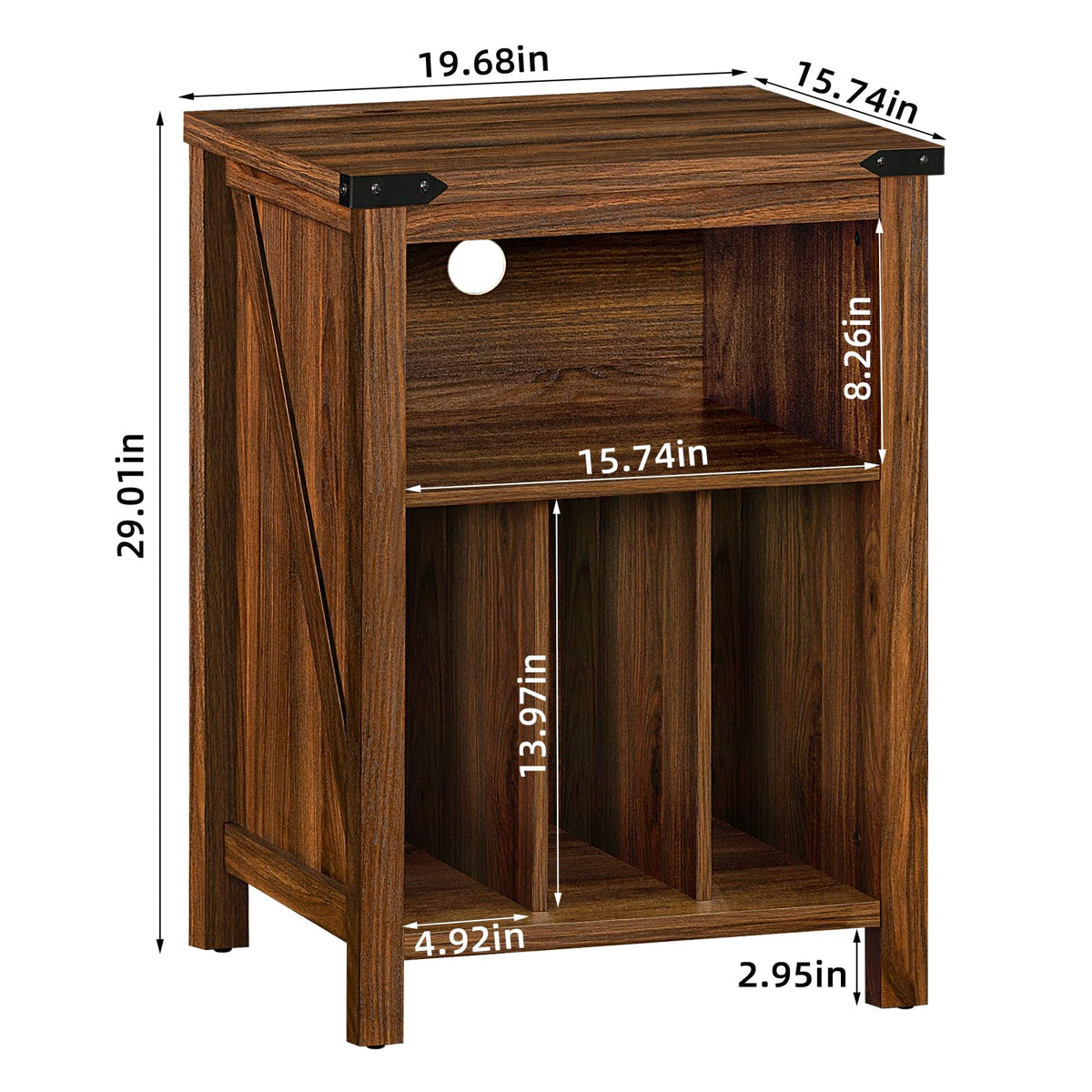 Joaxswe record player stand front view with records displayed for quick access.