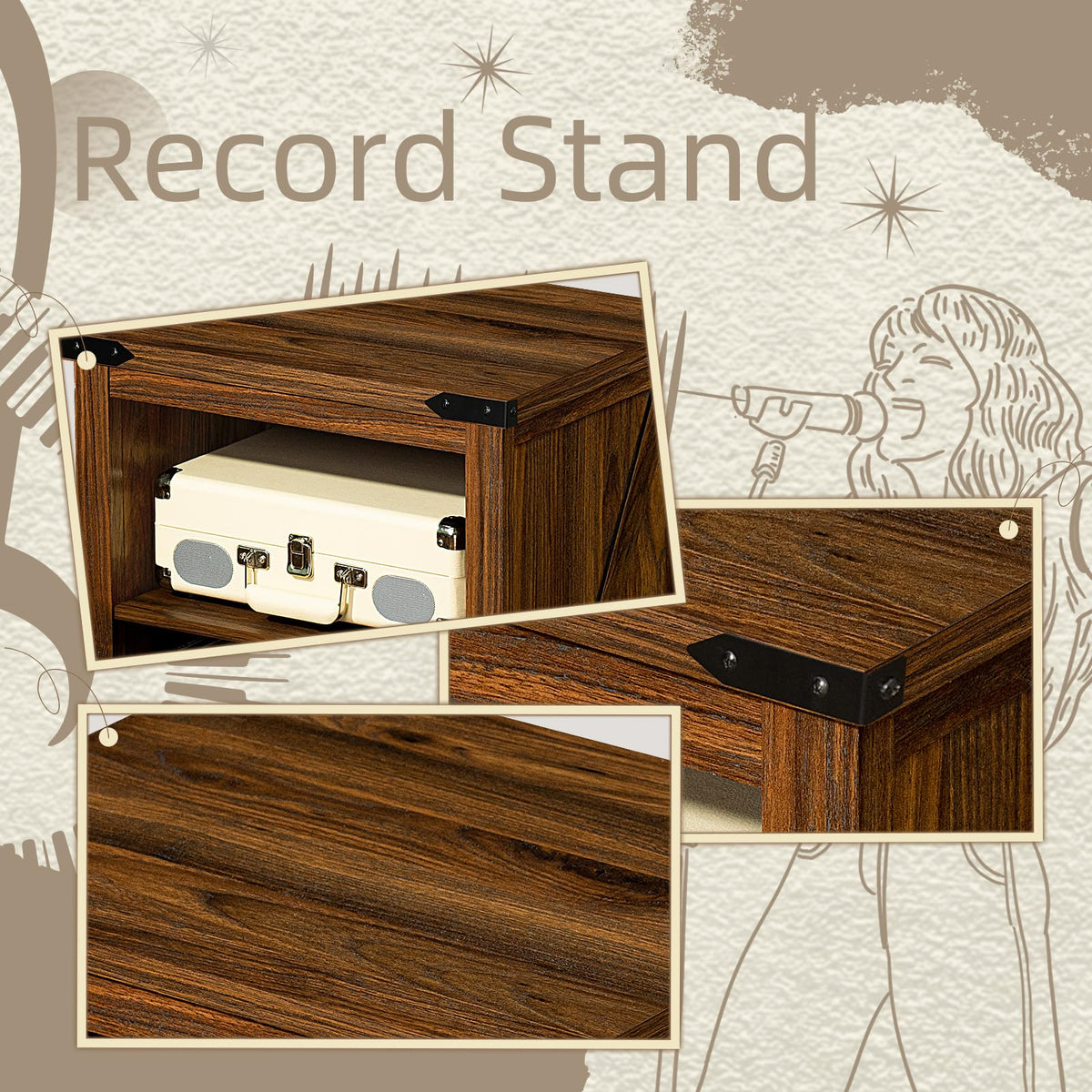 Joaxswe record player stand in a living room setup for cozy listening.