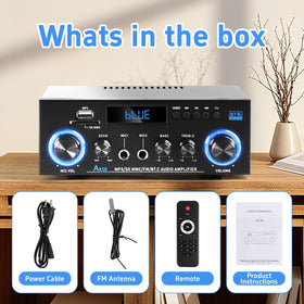 Joengoep AK50 in a living room with bookshelf speakers for home audio use