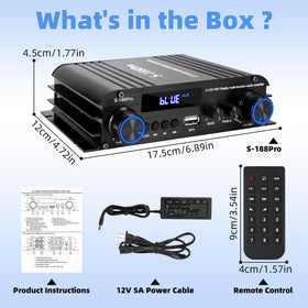 Joengoep amplifier beside 12V 5A adapter showing compact power setup