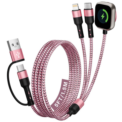 Jogrytece 3-in-2 cable in use powering iPhone and iWatch on the go.