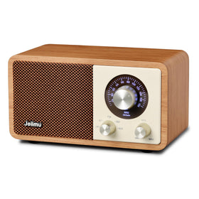 Joiimu front view showing retro wood grain and speaker face for warm decor