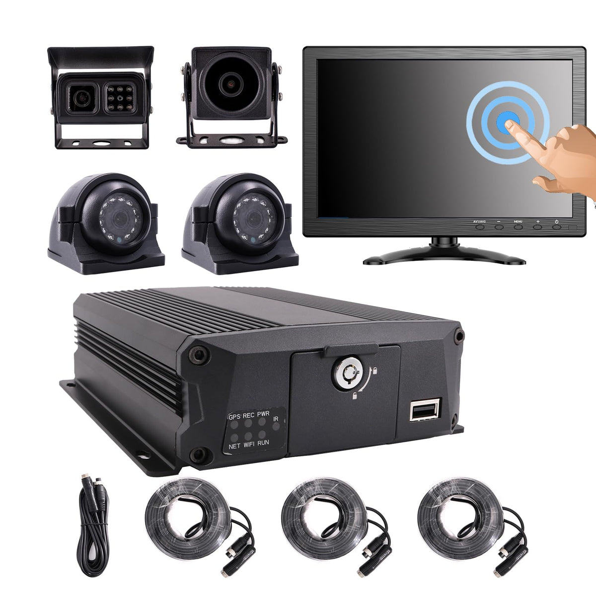 JOINLGO 4-channel front view DVR with 10-inch screen for clear daytime recording.
