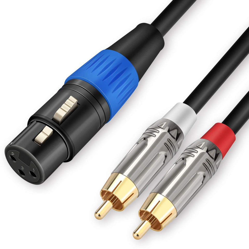 JOLGOO unbalanced XLR to dual RCA splitter close-up for clean studio connections.