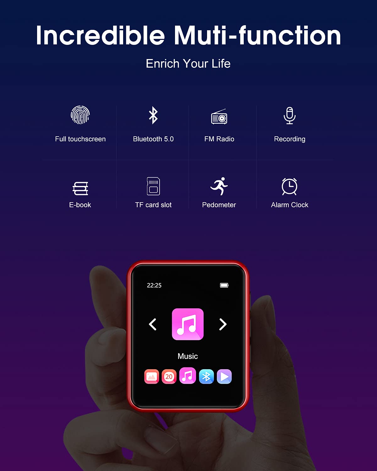 JOLIKE close-up of touchscreen displaying music UI, emphasizes easy control