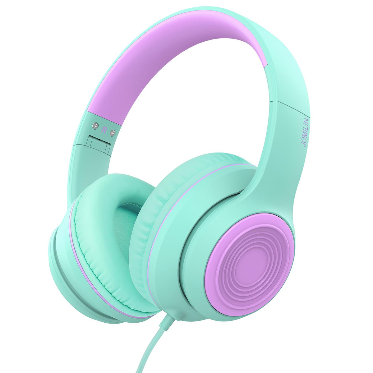 JOMILIN A8 green headphones close-up highlighting 40 mm driver for rich bass